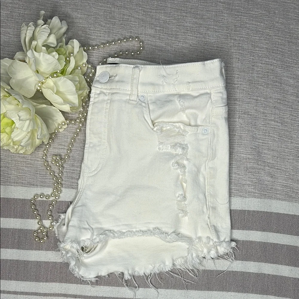 Express White Jean Shorts with Distressed Hem